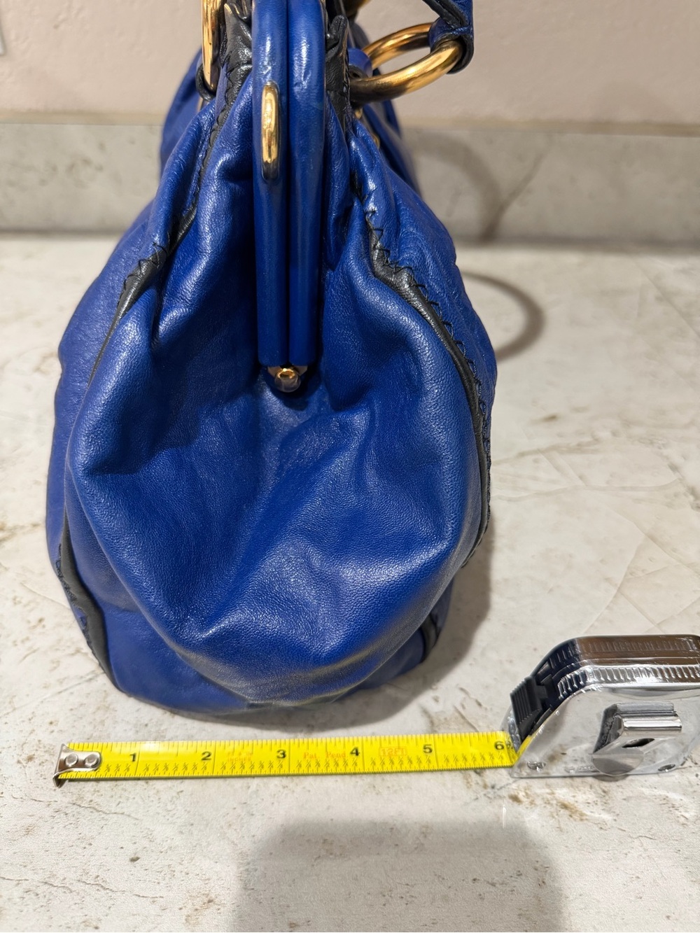 MARC JACOBS Cobalt Blue Safety Pin Stam Handbag - Picture 4 of 14